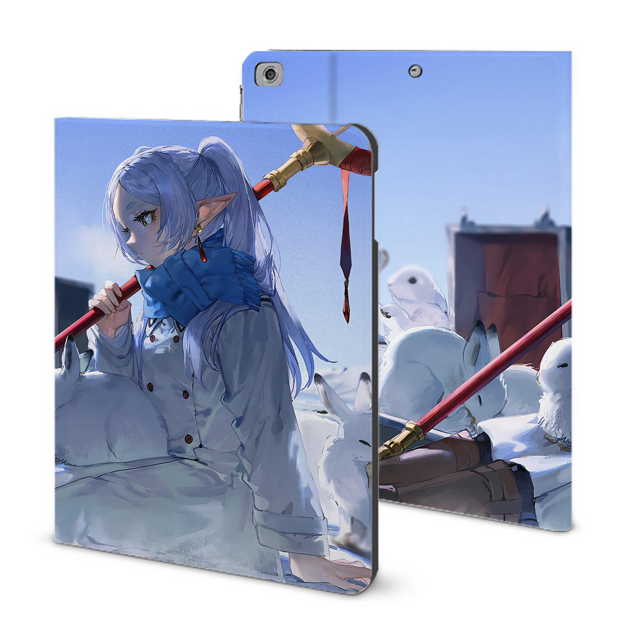 （画像用） 葬送のフリーレン Frieren IPad ケース ブック型 PUレザー TPU 耐衝撃 軽量 薄型 ペン収納なし 全面保護 IPad 各モデル対応
